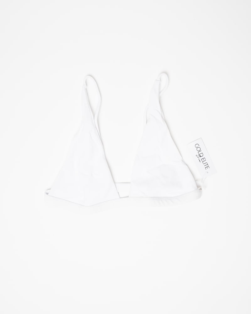 Front of a size L Victoria Bralette Bikini Top in White by Gold Elite Apparel. | dia_product_style_image_id:284761